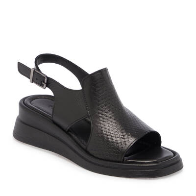  Siyah Deri Kadın Sandalet - K24Y1SN67129-M2S 