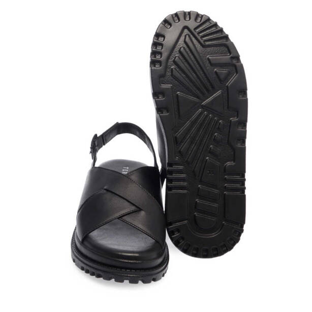 Siyah Deri Kadın Sandalet - K24Y1SN67140-A23 - 4