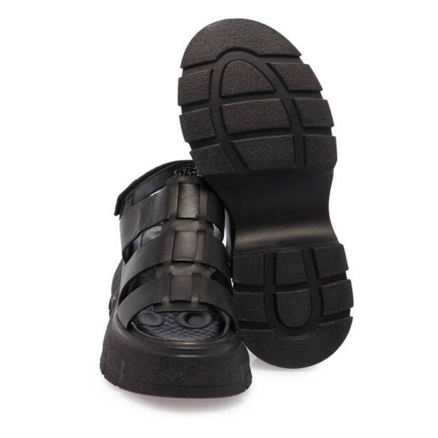 Siyah Deri Kadın Sandalet - K24Y1SN67154-A23 - 4
