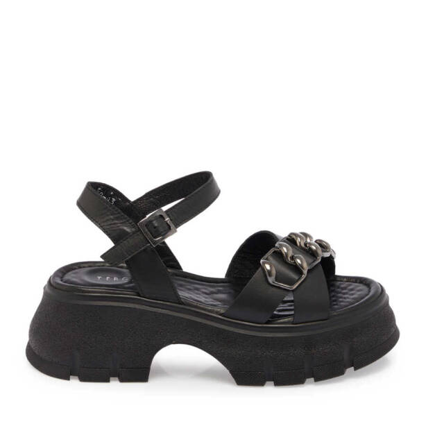 Siyah Deri Kadın Sandalet - K24Y1SN67155-A23 - 3