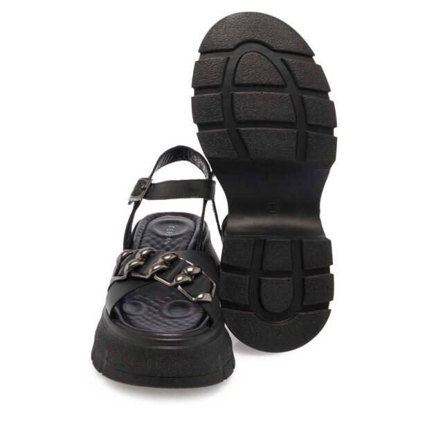 Siyah Deri Kadın Sandalet - K24Y1SN67155-A23 - 4