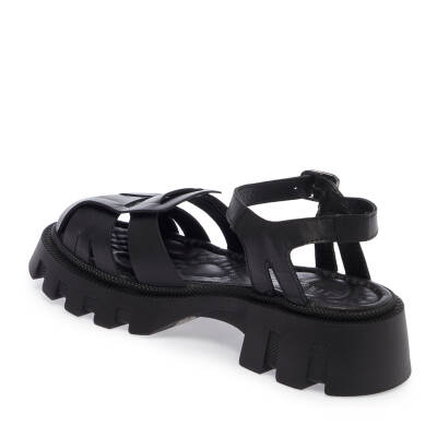  Siyah Deri Kadın Sandalet - K24Y1SN67158-A23 - 2