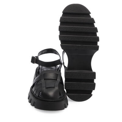 Siyah Deri Kadın Sandalet - K24Y1SN67158-A23 - 4