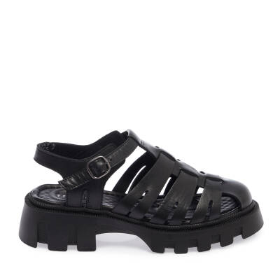  Siyah Deri Kadın Sandalet - K24Y1SN67159-A23 - 3