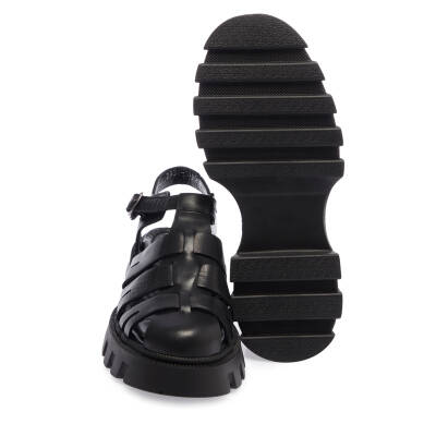  Siyah Deri Kadın Sandalet - K24Y1SN67159-A23 - 4