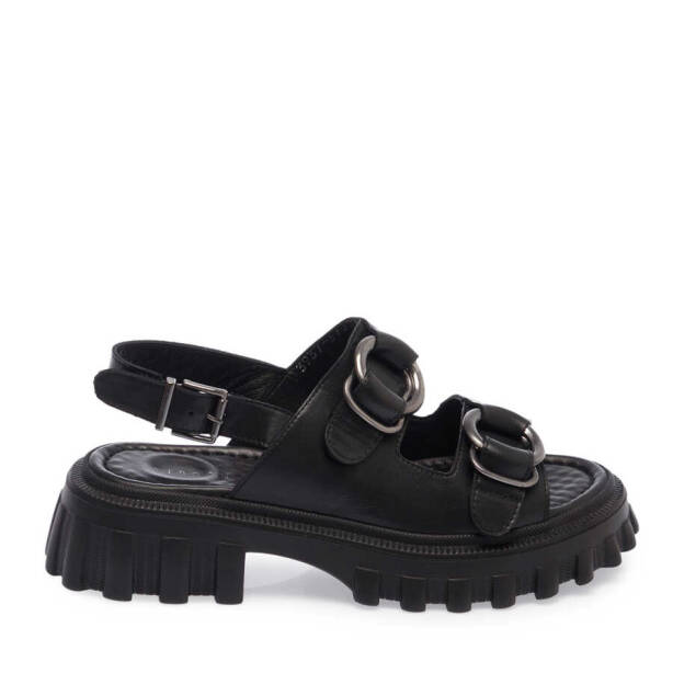 Siyah Deri Kadın Sandalet - K24Y1SN67160-A23 - 3