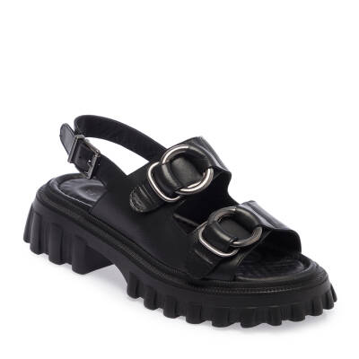  Siyah Deri Kadın Sandalet - K24Y1SN67160-A23 