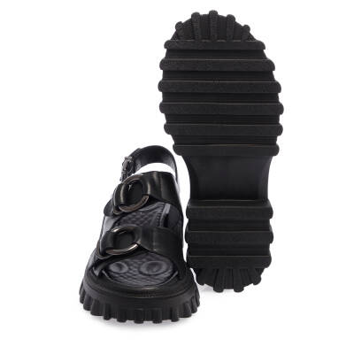  Siyah Deri Kadın Sandalet - K24Y1SN67160-A23 - 4