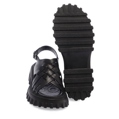  Siyah Deri Kadın Sandalet - K24Y1SN67161-A23 - 4