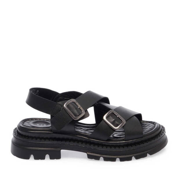 Siyah Deri Kadın Sandalet - K24Y1SN67162-A23 - 3