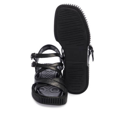  Siyah Deri Kadın Sandalet - K24Y1SN67163-A23 - 4