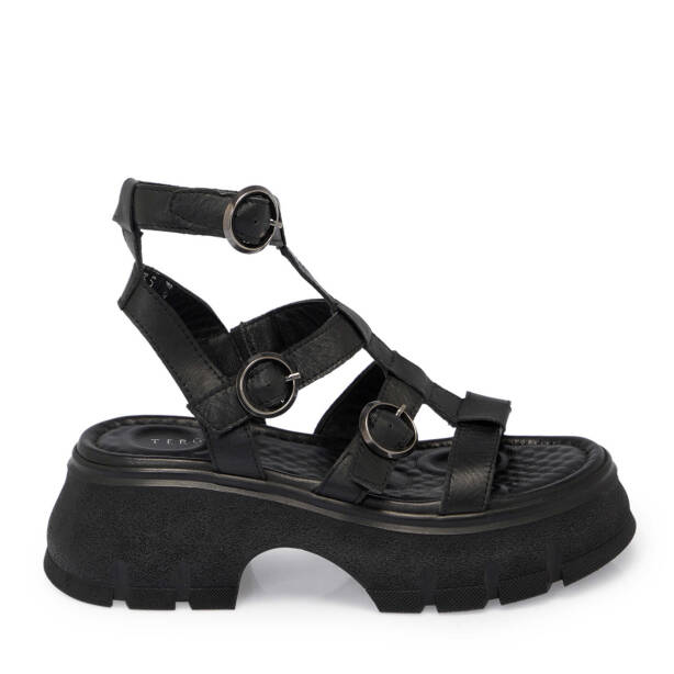 Siyah Deri Kadın Sandalet - K24Y1SN67165-A23 - 3