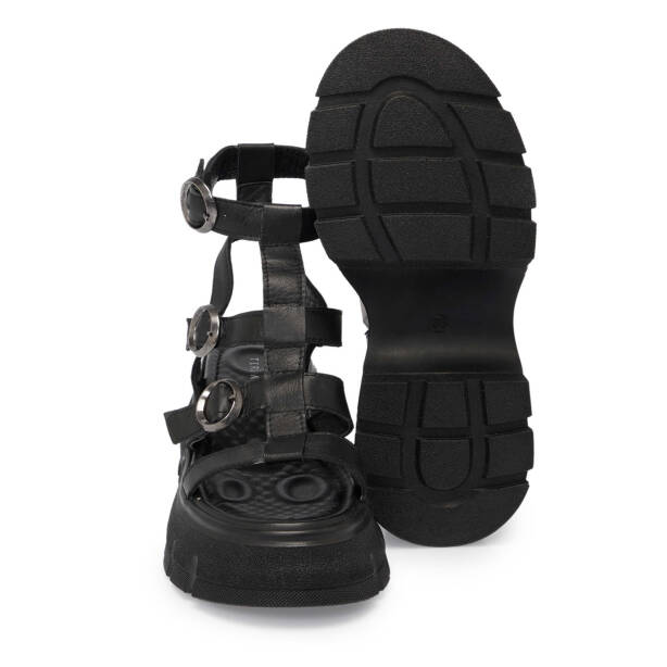 Siyah Deri Kadın Sandalet - K24Y1SN67165-A23 - 4