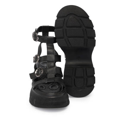 Siyah Deri Kadın Sandalet - K24Y1SN67165-A23 - 4