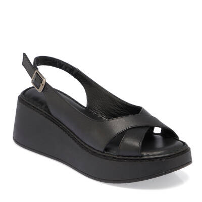 Siyah Deri Kadın Sandalet - K24Y1SN67219-A23 