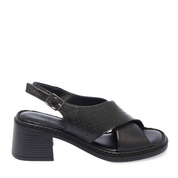 Siyah Hakiki Deri Kadın Sandalet - K24Y1SN67221-A23 - 1