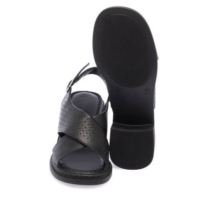 Siyah Deri Kadın Sandalet - K24Y1SN67221-A23 - 4