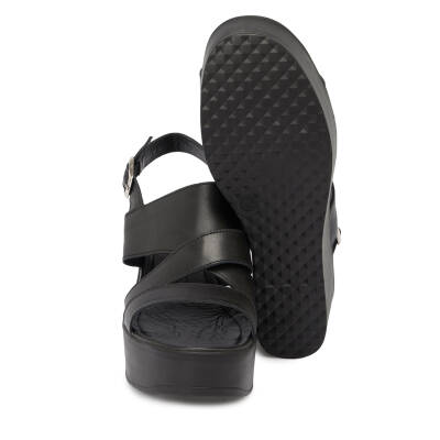  Siyah Deri Kadın Sandalet - K24Y1SN67229-A23 - 4