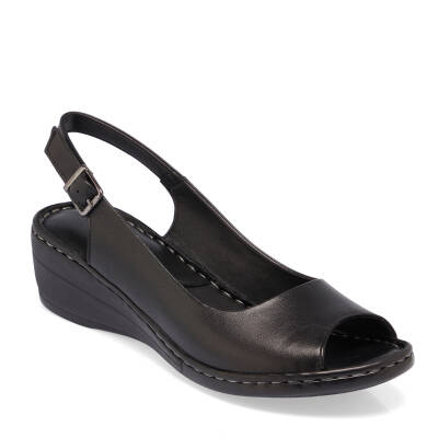  Siyah Deri Kadın Sandalet - K24Y1SN67256-A23 