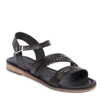  Siyah Deri Kadın Sandalet - K24Y1SN67269-A23 