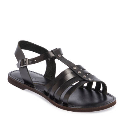  Siyah Deri Kadın Sandalet - K24Y1SN67276-A23 