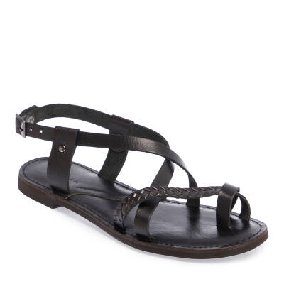  Siyah Deri Kadın Sandalet - K24Y1SN67277-A23 