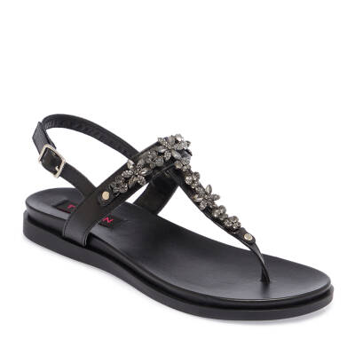 Siyah Deri Kadın Sandalet - K24Y1SN67408-A23 - 1