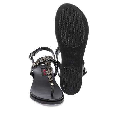 Siyah Deri Kadın Sandalet - K24Y1SN67408-A23 - 4