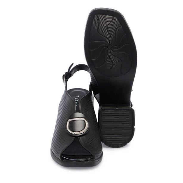 Siyah Hakiki Deri Kadın Sandalet - K25Y1AY67960-A23 - Tergan