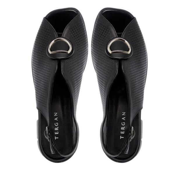 Siyah Hakiki Deri Kadın Sandalet - K25Y1AY67960-A23 - Tergan