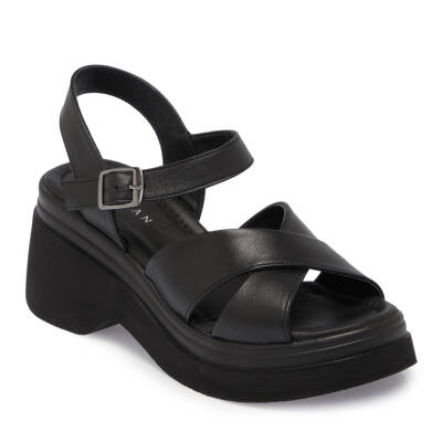 Siyah Deri Kadın Sandalet - K25Y1SN67756-A23 