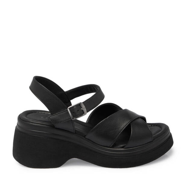 Siyah Hakiki Deri Kadın Sandalet - K25Y1SN67756-A23 