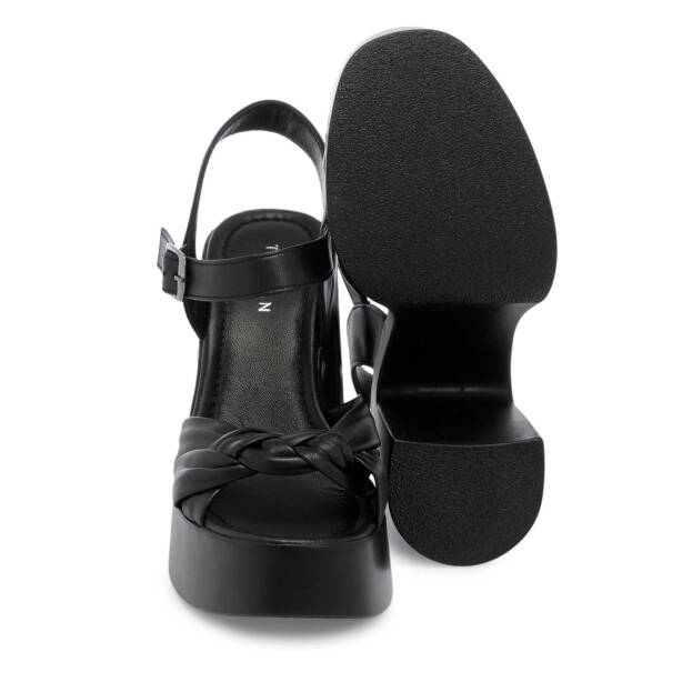 Siyah Hakiki Deri Kadın Sandalet - K25Y1SN67758-A23 - 4