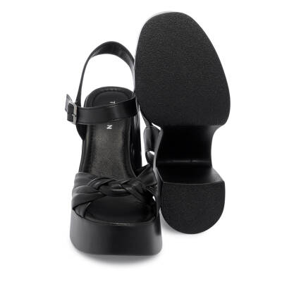 Siyah Deri Kadın Sandalet - K25Y1SN67758-A23 - 4