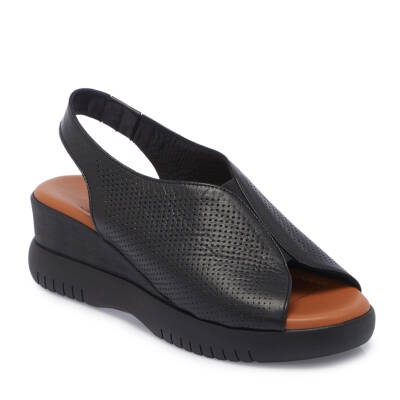  Siyah Deri Kadın Sandalet - K25Y1SN67774-A23 - 1