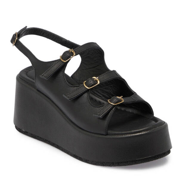 Siyah Hakiki Deri Kadın Sandalet - K25Y1SN67784-A23 - 2