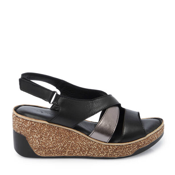 Siyah Hakiki Deri Kadın Sandalet - K25Y1SN67838-A23 