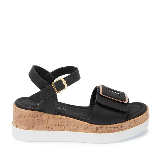 Siyah Deri Kadın Sandalet - K25Y1SN67852-A23 - Tergan