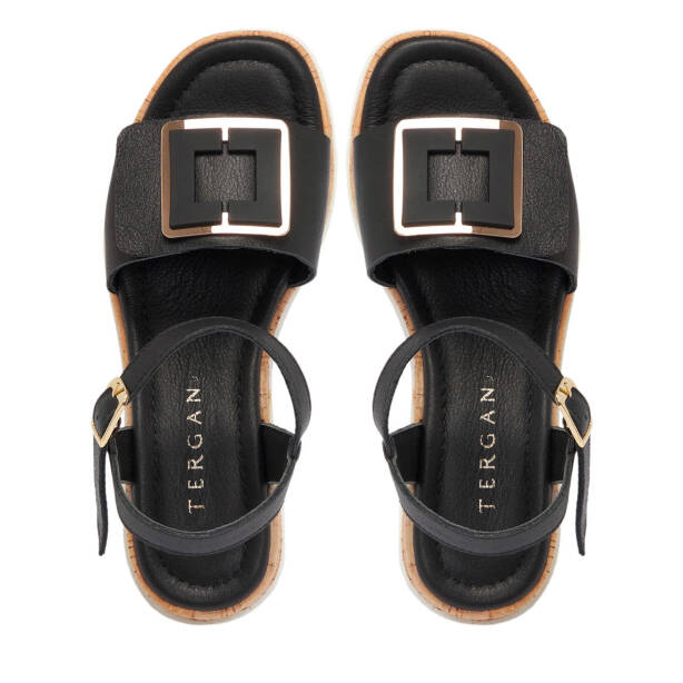Siyah Deri Kadın Sandalet - K25Y1SN67852-A23 - Tergan