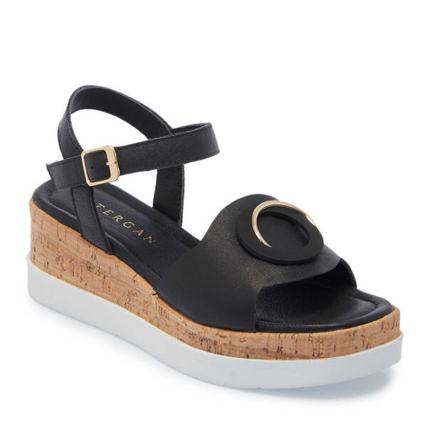 Siyah Deri Kadın Sandalet - K25Y1SN67856-A23 - 1