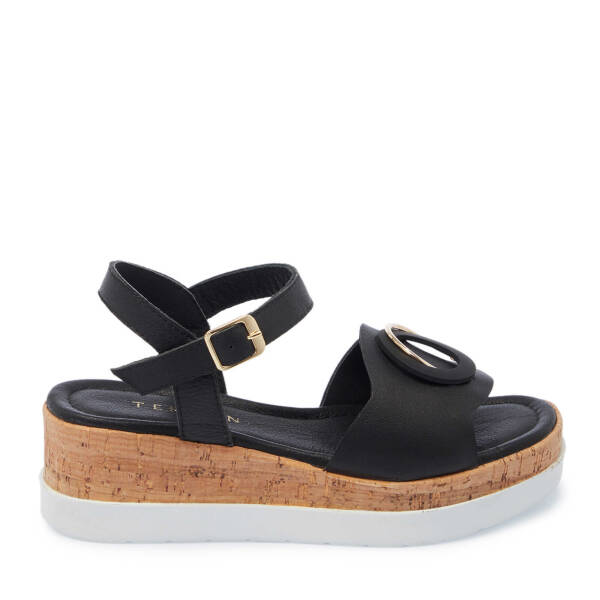 Siyah Deri Kadın Sandalet - K25Y1SN67856-A23 - 3