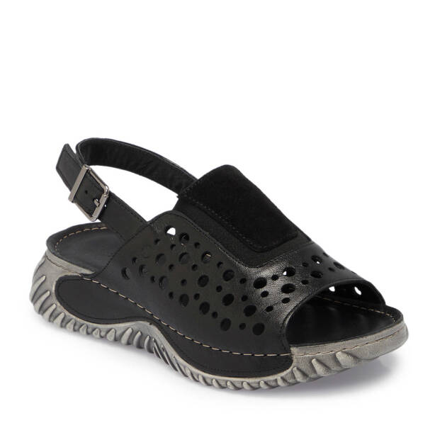 Siyah Hakiki Deri Kadın Sandalet - K25Y1SN67929-A23 - 2