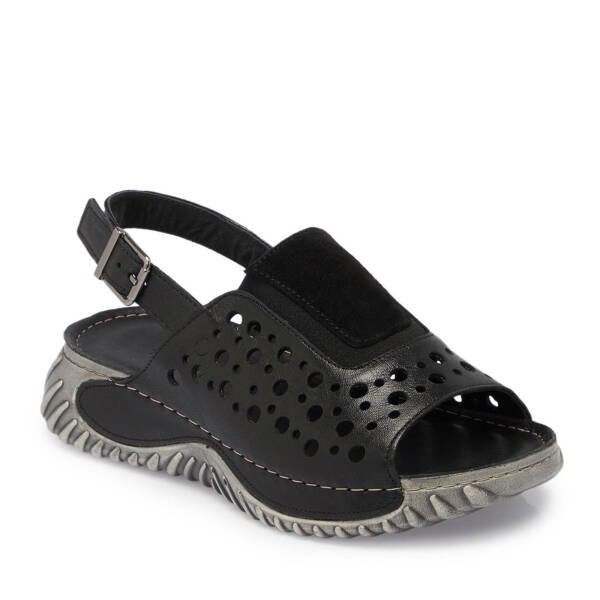 Siyah Hakiki Deri Kadın Sandalet - K25Y1SN67929-A23 - 2