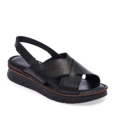 Siyah Deri Kadın Sandalet - K25Y1SN67951-A23 - 1
