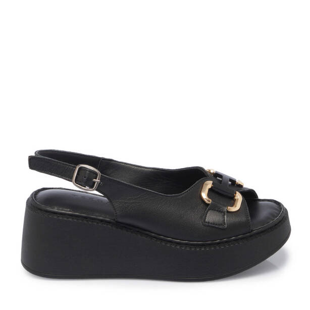 Siyah Hakiki Deri Kadın Sandalet - K25Y1SN67979-A23 - 1