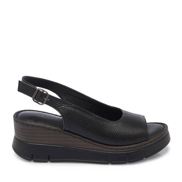 Siyah Hakiki Deri Kadın Sandalet - K25Y1SN67981-A23 - 1