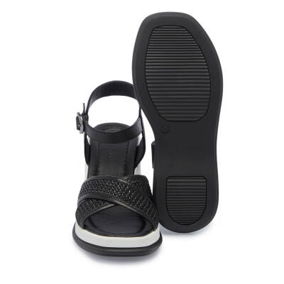 Siyah Deri Kadın Sandalet - K25Y1SN68055-A23 - 4