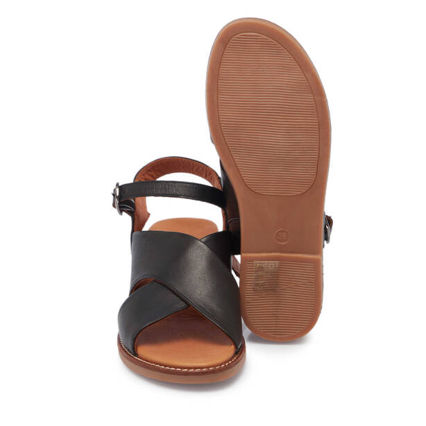 Siyah Hakiki Deri Kadın Sandalet - K25Y1SN68056-A23 - 4