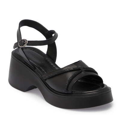 Siyah Deri Kadın Sandalet - K25Y1SN68057-A23 