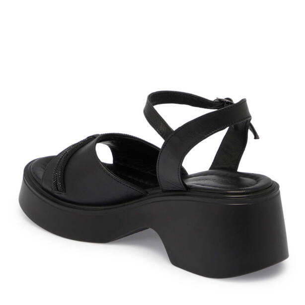 Siyah Hakiki Deri Kadın Sandalet - K25Y1SN68057-A23 - 3